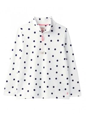 NWT Joules Women's White & Navy Polka Dot 1/4 Zip Pullover Sweatshirt